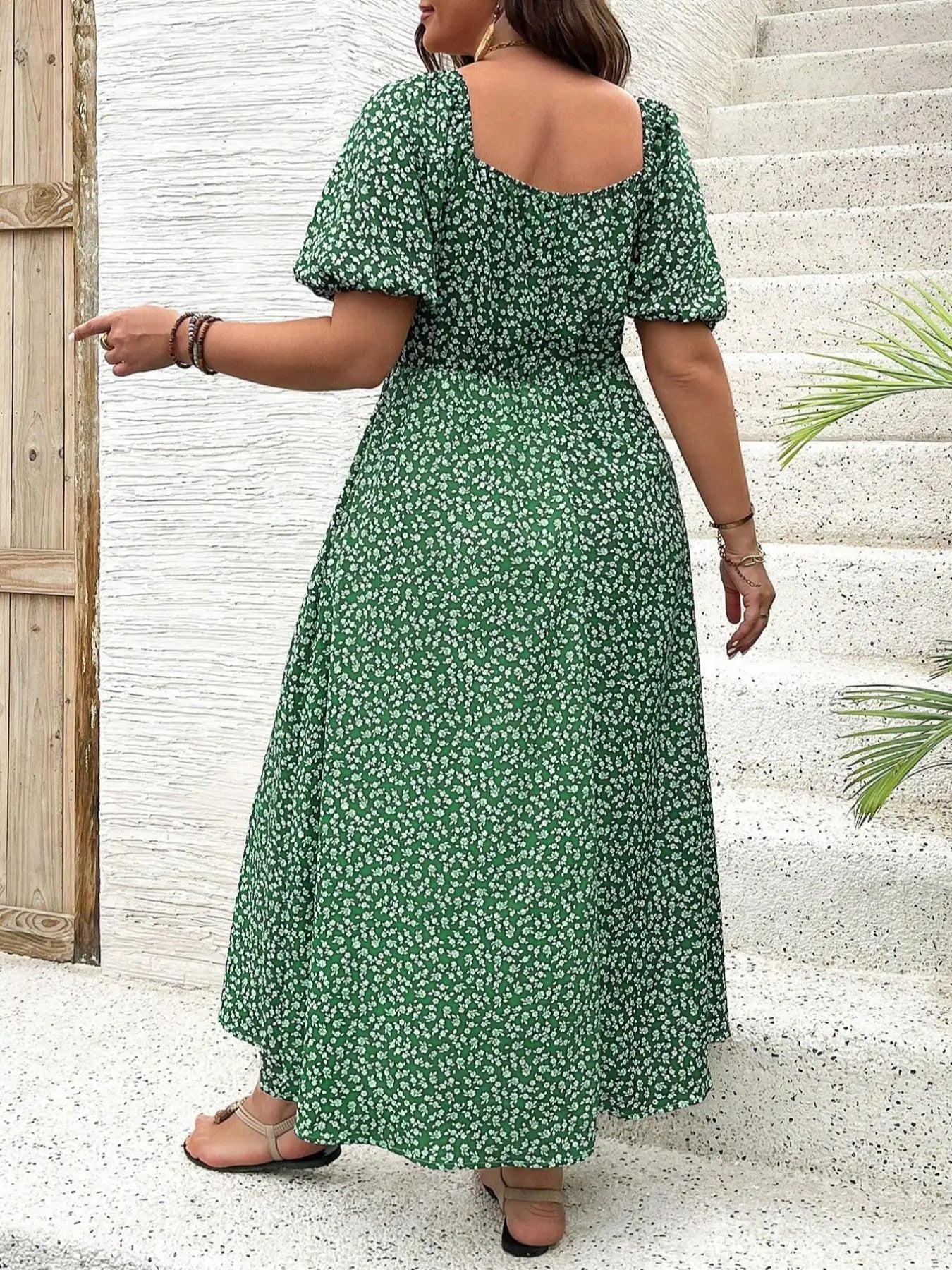 【Große Größen】Blumenmuster quadratischer Ausschnitt Kleid, lässiges Mode-Langarmkleid für den täglichen Gebrauch im Freien, Damen Plus-Size-Kleidung fo
