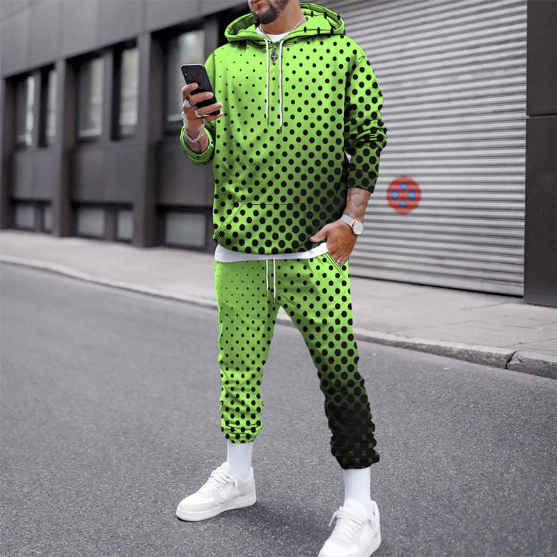 Spring and Autumn Men&#39;s simple classic grey Polka Dot 3Dprinted sports hoodie suit casual breathable trousers tracksuit clothing