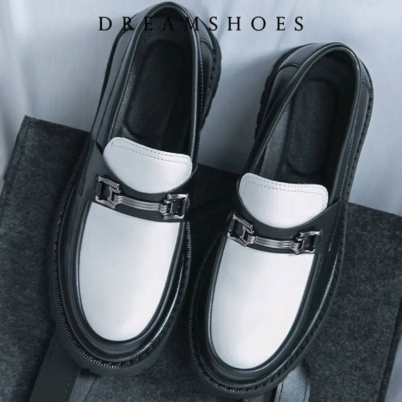 British Style Metal Buckle Loafers Men Thick-soled Wedding Shoes New Formal Business Comfort Shoes Slip-on Leather Casual Shoes