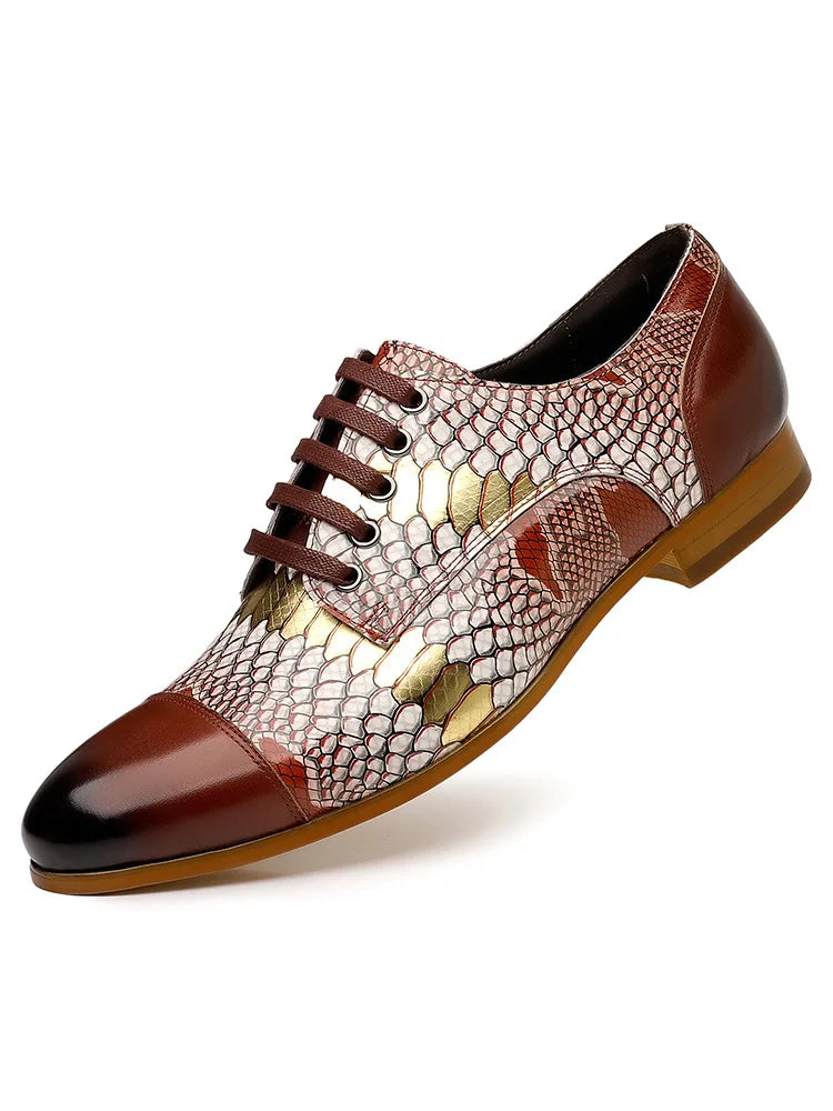 Luxusmarke Echtes Leder Herren Business Schuhe Mode Schlangenmuster Design Schnürschuhe Herren Business Anzug Bräutigam Hochzeitsschuhe