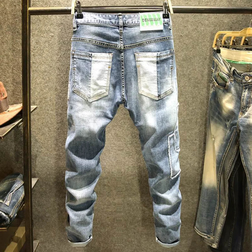 2023 Autumn New Fashion Retro Hole Jeans Men Pants Cotton Denim Trouser Male High Quality Jeans Dropshipping pantalones hombre
