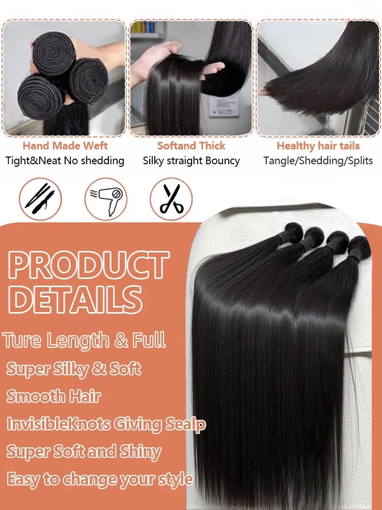 Real Human Hair Bone Straight Bundles 30 40 Inches Raw Hair 1 3 4 Bundles Brazilian Hair Weave Extensions For Black Women