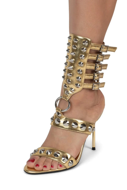 2026 Women Riveted High Heels for Women Summer New Pointy Toe Sexy Lady Party Pump Black Patent Leather Shoes High Heel Shoes 44