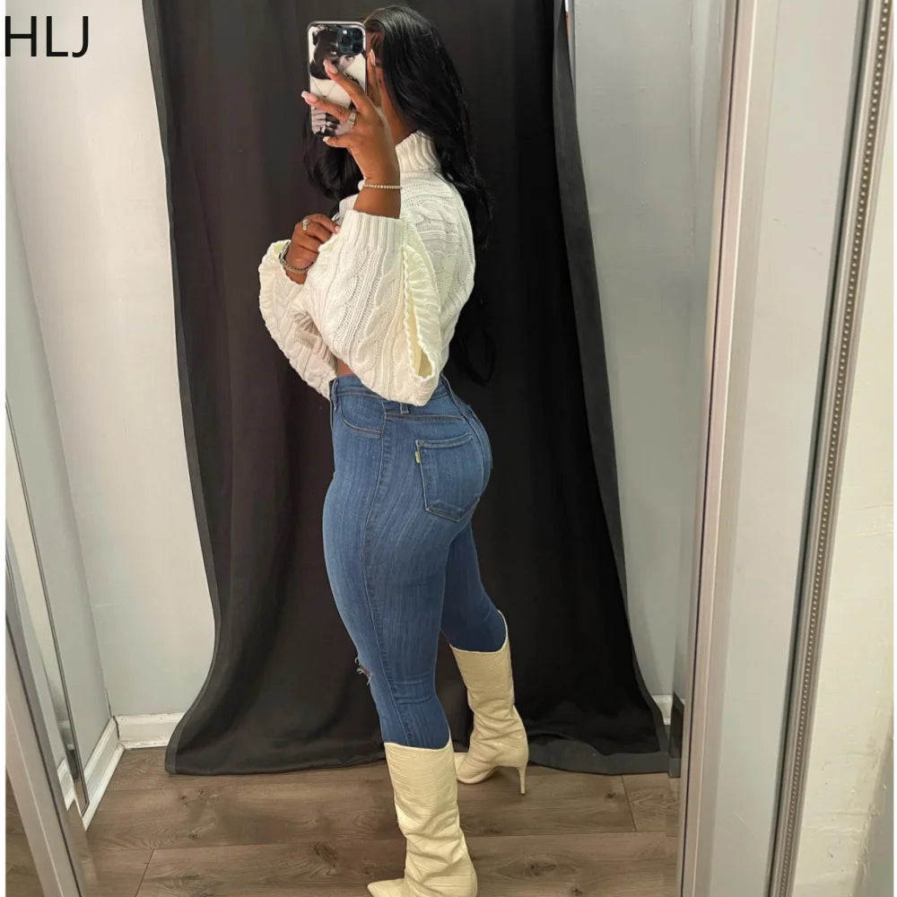 HLJ Fashion Streetwear Women Knit Solid Turtleneck Pullover Casual Long Sleeve Loose Irregular Sweater Autumn Female Clothes Top