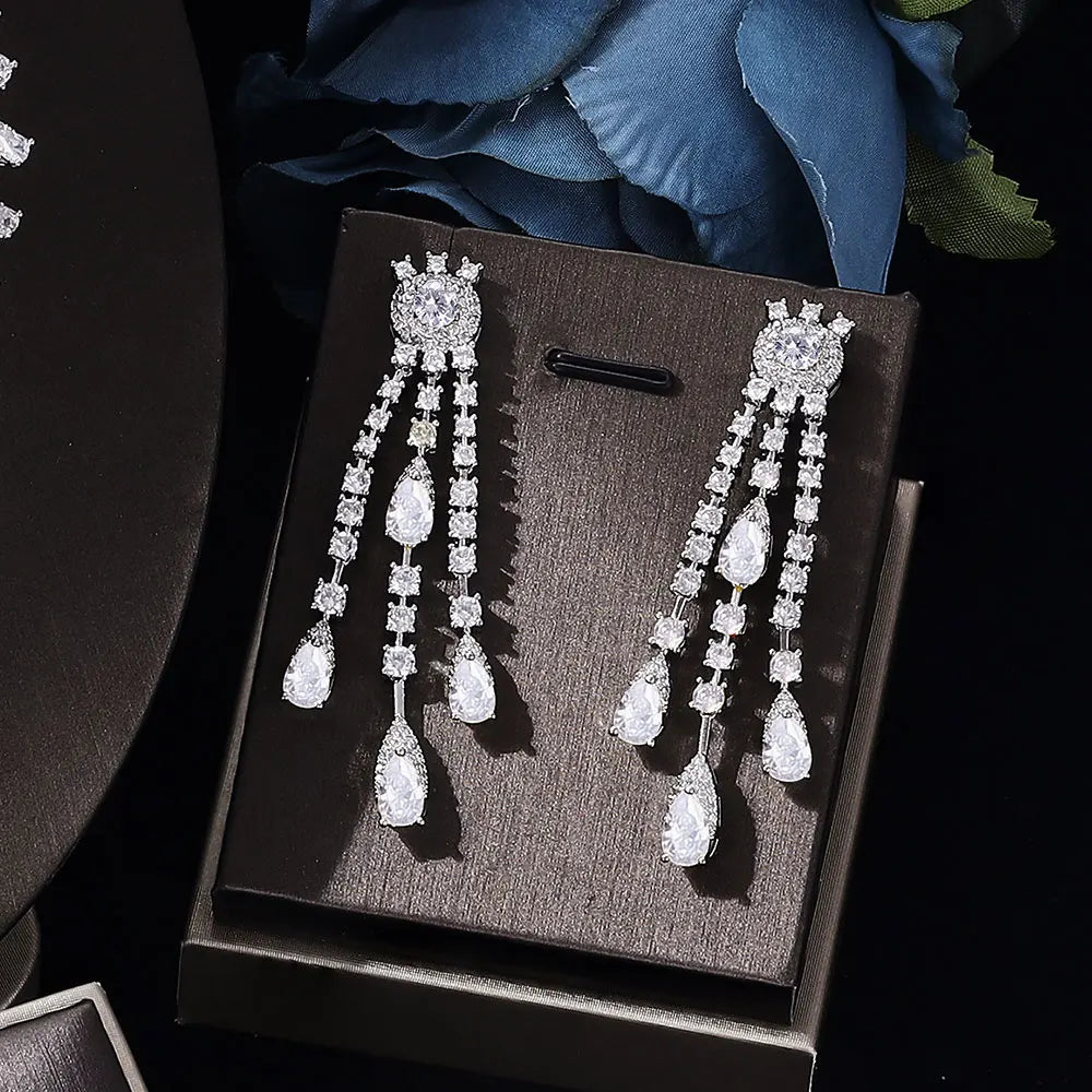 Ingenious Cubic Zirconia Necklace Set For Women Bridal Jewelry Set Saudi Fashion 4PCS Crystal Wedding Jewelry Accessories