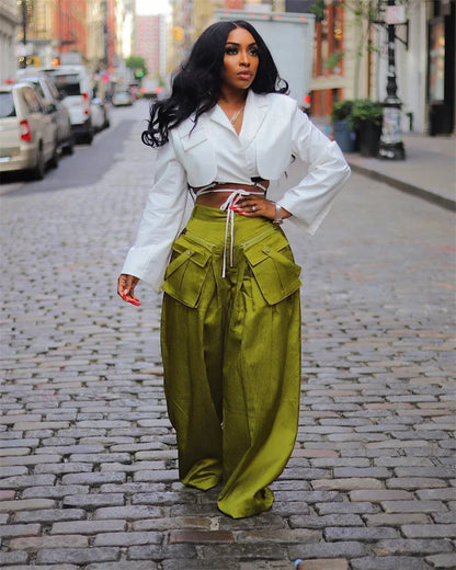 Solid Color Multi-pocket Loose Pants Women High Street Wide Leg Pants Straight High-waisted Oversized Y2K Trousers Pantalones