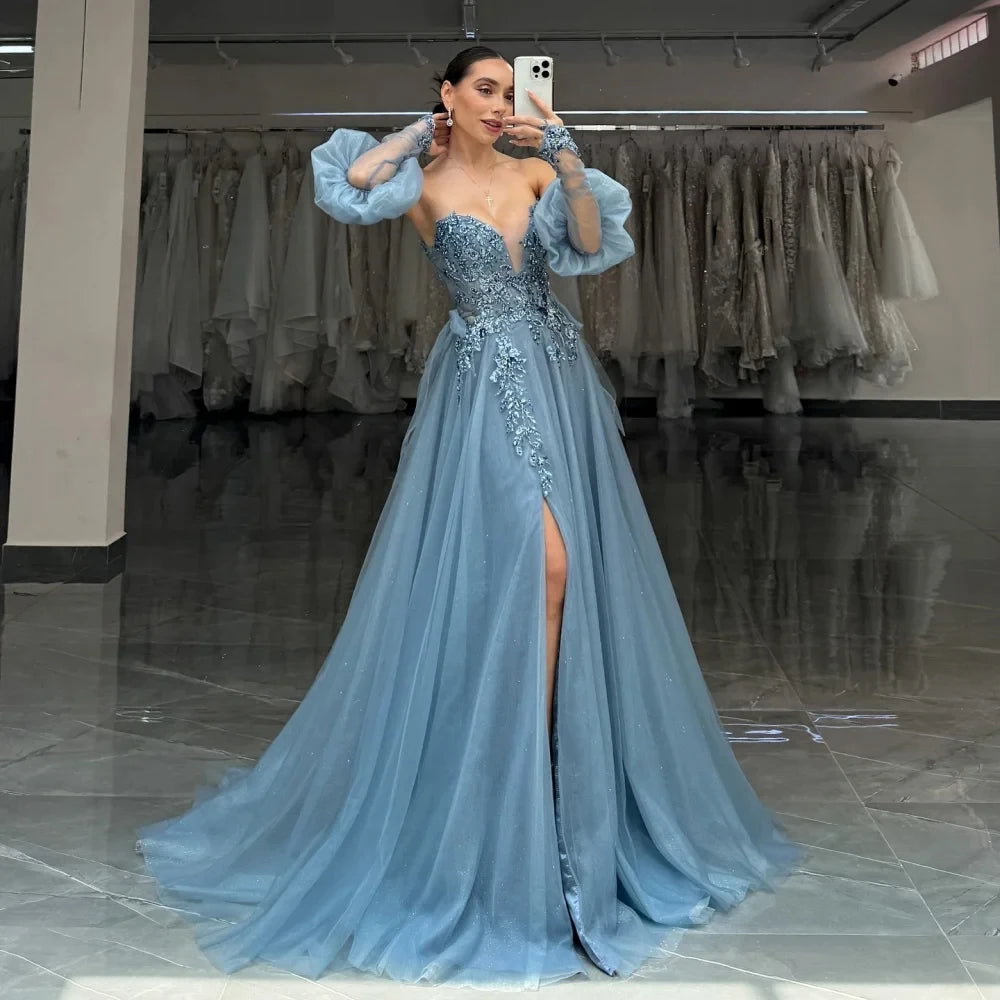 Customized Fashion High quality Simple Exquisite Net Applique Pleat Ruffle Ball Off-the-shoulder Long Dresses Cocktail Dresses