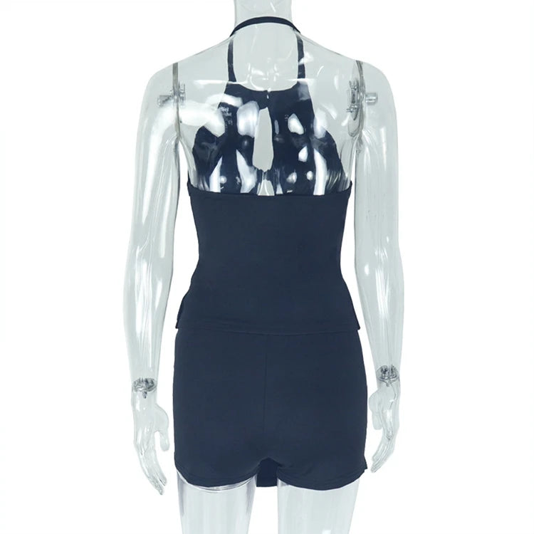 Stylish Lady White Hollow Out 2 Piece Set Women Halter Backless Tops and Irregular Mini Skirts Suits  Summer Elegant Outfits