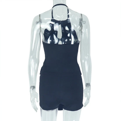 Stylish Lady White Hollow Out 2 Piece Set Women Halter Backless Tops and Irregular Mini Skirts Suits  Summer Elegant Outfits