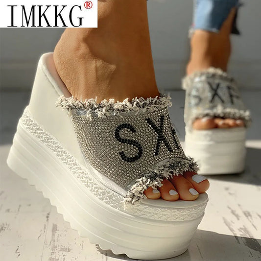 High Heels 2020 Dropship Crystals High Heels Leisure Summer Wedges Sandals Woman Shoes Women Platform Mules Slippers