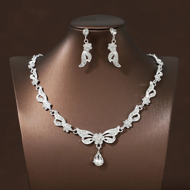 Itacazzo Bride Accessories Exquisite Necklace Earrings Three Piece Set&Suitable for Women's Wedding, Birthday, Party Matching
