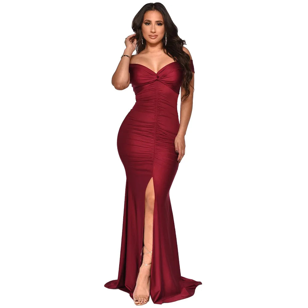 Cross-Border Women's Faion Tightened Pleated One-oulder Gown Ethnic Sle High Waist Long Skirt