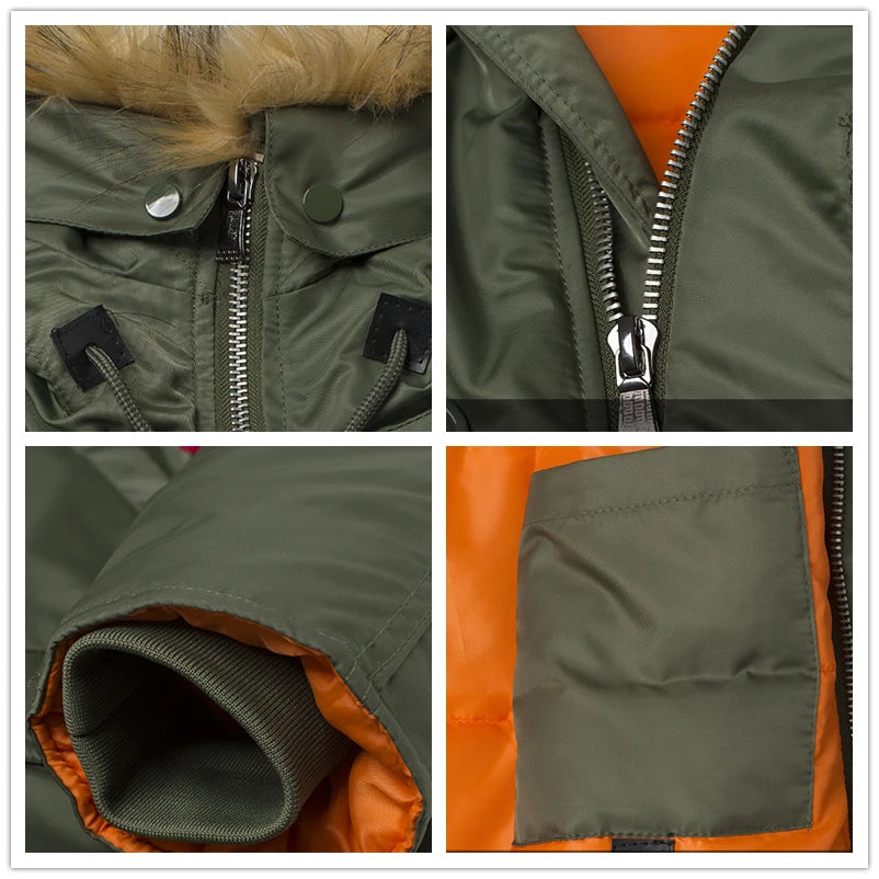 Winter N3B usaf waterproof puffer long coat military fur hood warm tactical bomber army thick us air force parka for men