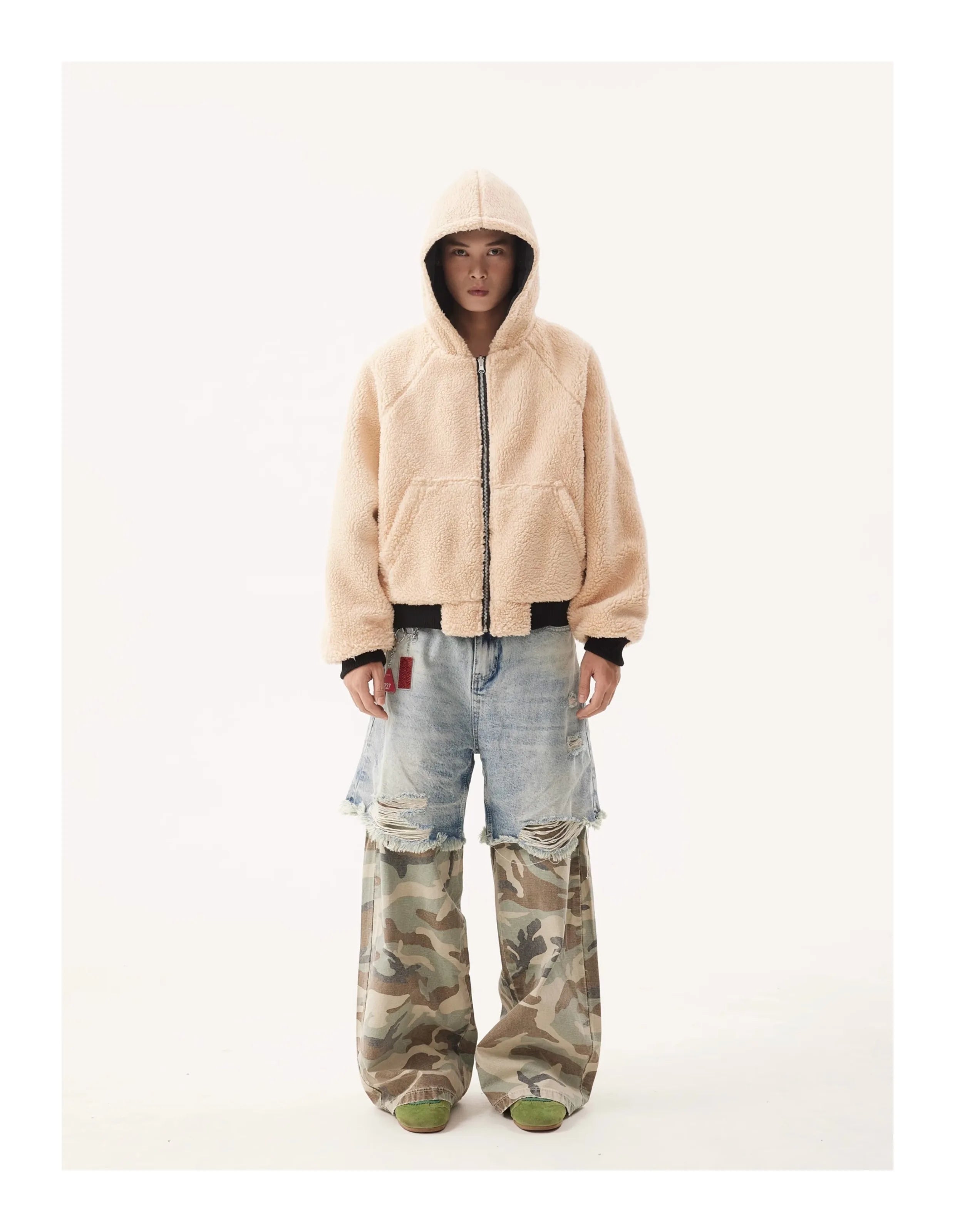 PFNW Niche Design Men's Jeans Washed Distressed Colorblock Splic Fake Two Piece Loose Straight Trousers Wide Leg Pants 28W5474