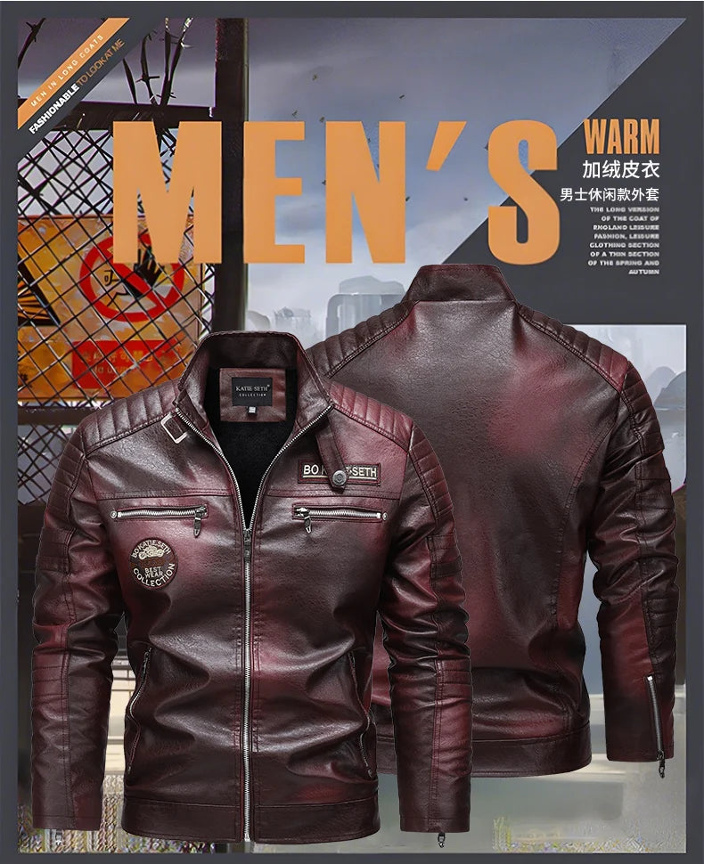 Men's Autumn Winter Men High Quality Fashion Coat Leather Jacket Motorcycle Style Male Casual Jackets For Warm Overcoat US Size