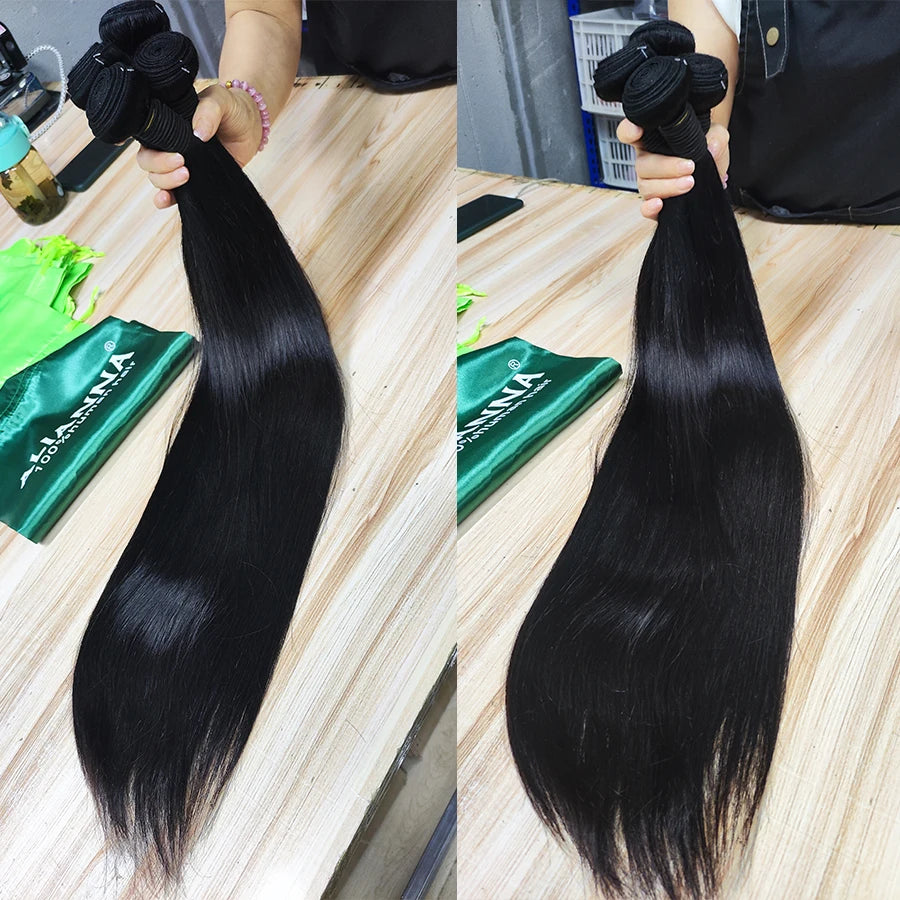 ALIANNA 26-Zoll-Echthaar-Bündel 10A brasilianisches unbehandeltes Haarwebe 30 38 40 Zoll glatte Echthaar-Bündel Haarverlängerungen