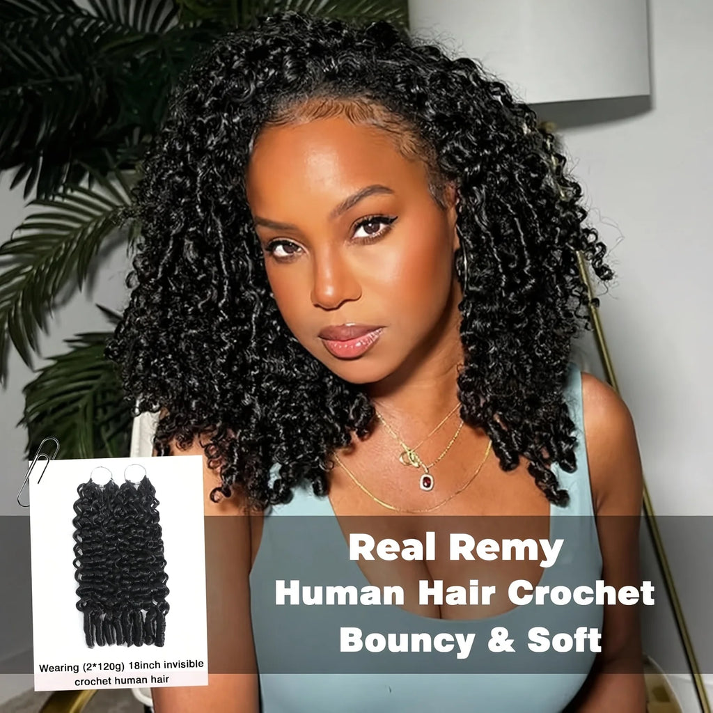 Burmese Curly Human Hair Extensions Boho Braided Pre-Looped Feather Crochet Hair with Miracle Knots Spiral Curly Hair for Braids