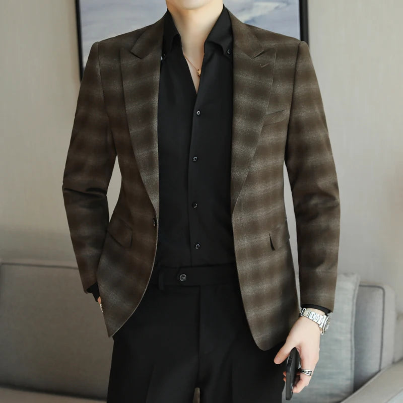 2024 New High-end Men's Two-button Suit Fashion Matching Handsome Casual Dating Slim Suit Single West Coat  Gucci Blazer Men