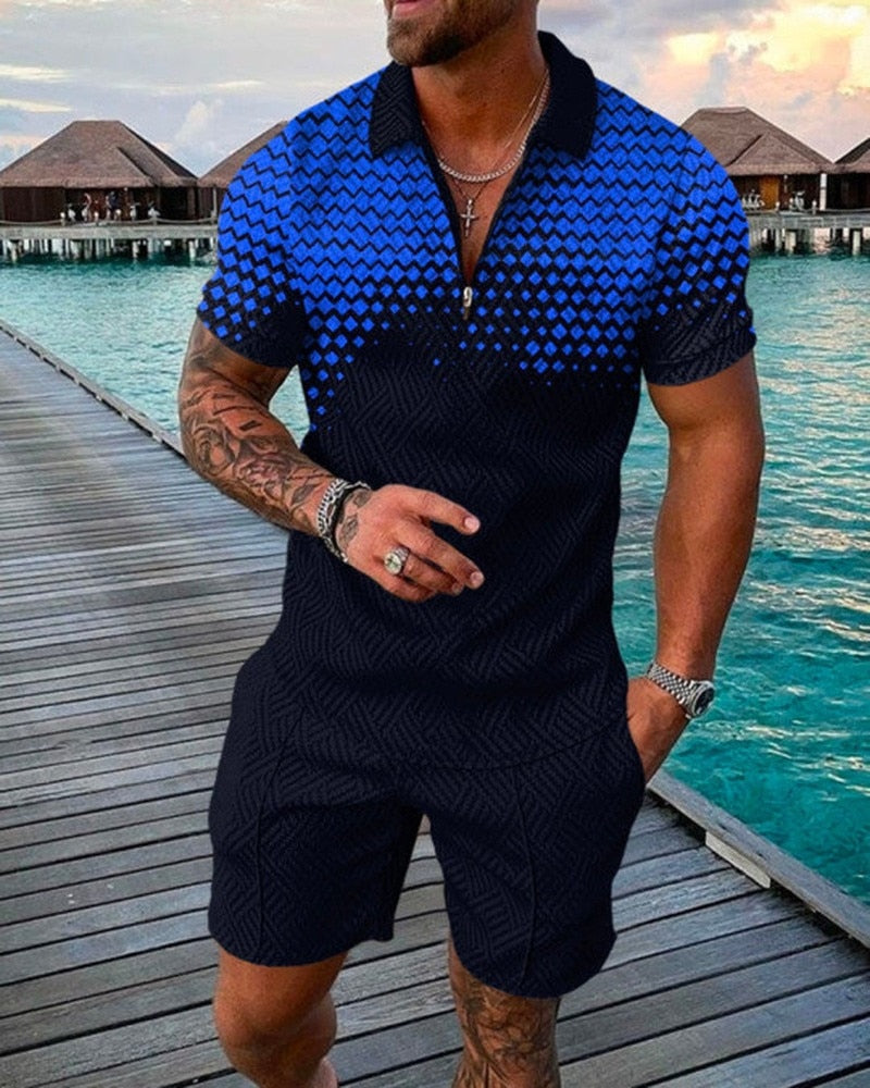 New Summer Men Polo Shirt Men Clothing Polo Shirts Set Streetwear 3D Printing Short Sleeve Suit