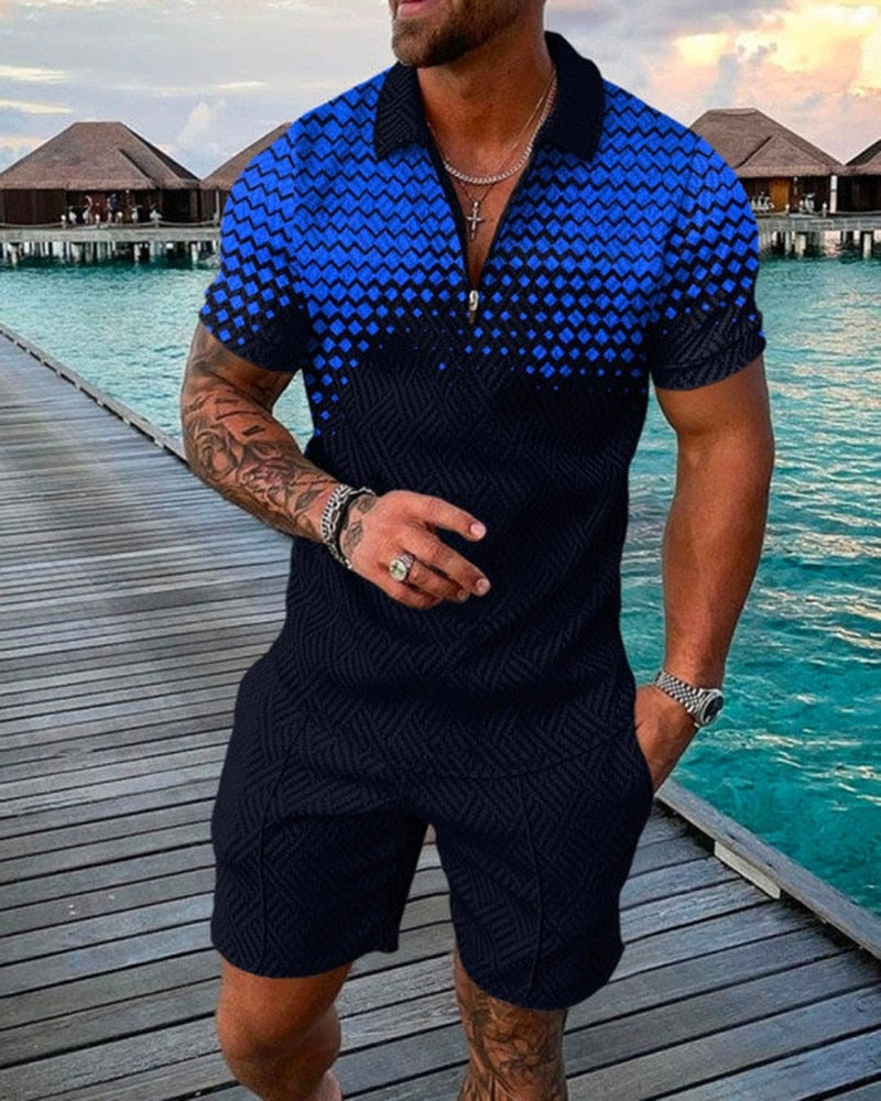 New Summer Men Polo Shirt Men Clothing Polo Shirts Set Streetwear 3D Printing Short Sleeve Suit