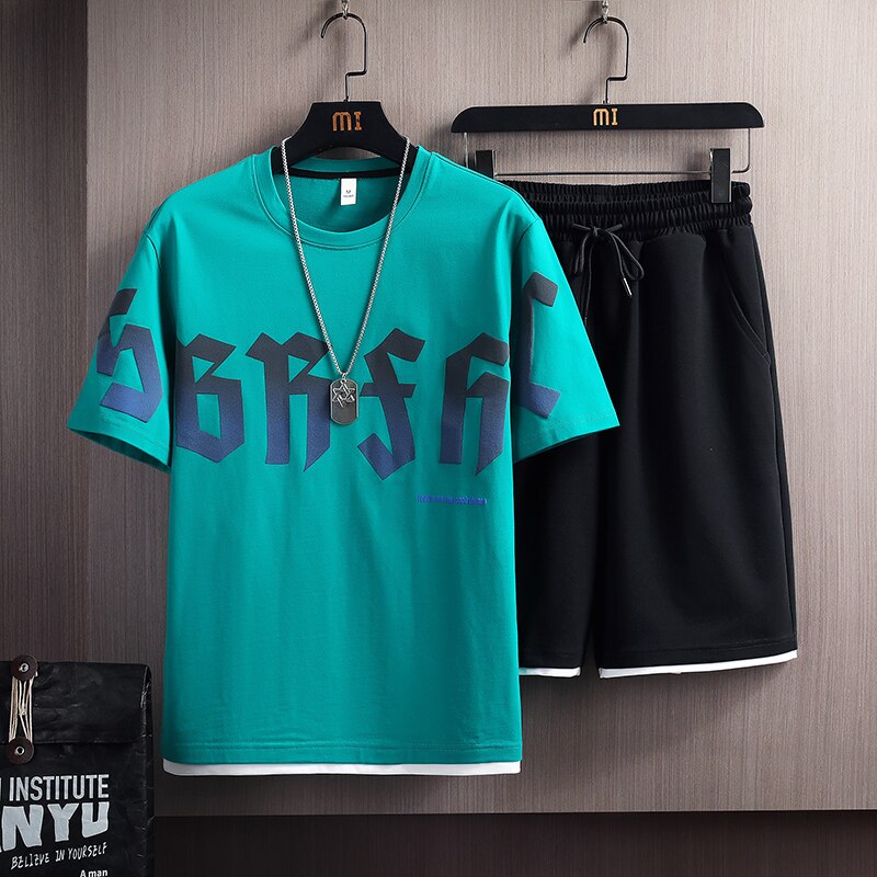 Summer New Mens Set Hip Hop Fashion Tracksuit T-shirt and Shorts Two Piece Set Men Harajuku Streetwear Casual Outfit Set