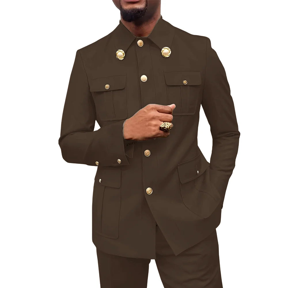 African style Men's 2-piece Suit Stand-up Collar Blazer Pants Groom's Wedding Tuxedo Holiday Custom-Made Dress