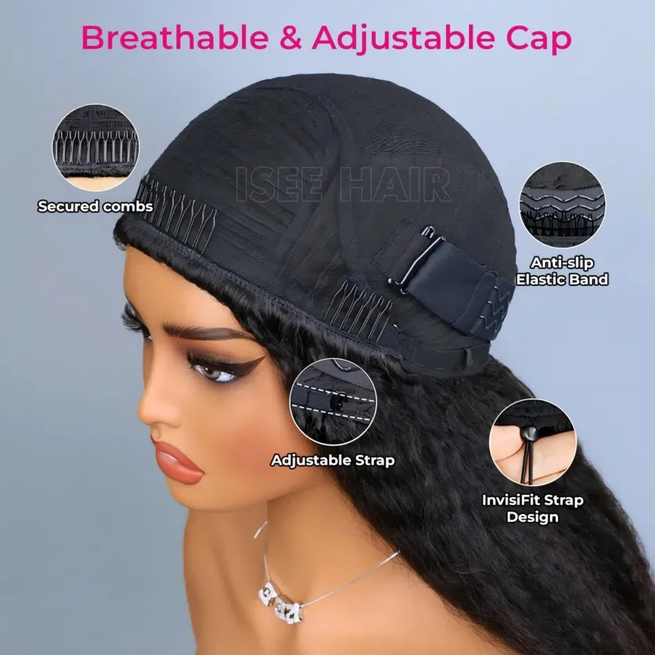 250 Density Kinky Straight Half Wigs Human Hair Flip Over Gluless 3 In 1 Half Wig With Drawstring 40 Inch Wear And Go For Women
