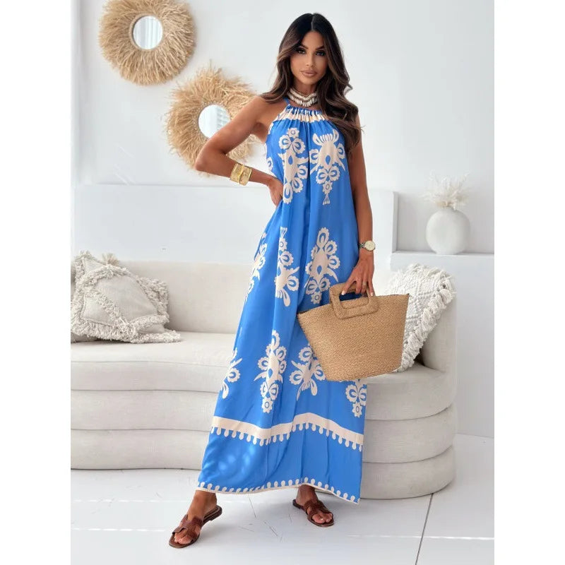 Print Spaghetti Strap Dress Woman Fashion Elegant Office Beach Party Maxi Dresses For Women Robe Femme New Female Vestidos