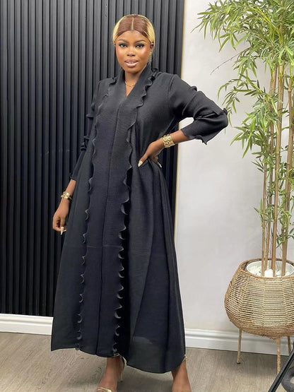 EGRM Miyake Pleated Maxi Long Dress Solid Ruffles Full Sleeve with Belt Formal Dresses for Women  Summer New Hot Sales 8R295