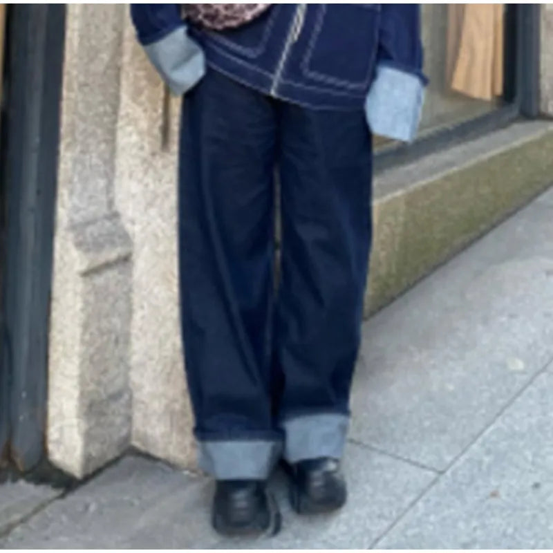 Fashion Denim Jacket Set Women Lapel Single Breasted Long Sleeve Coat Straight Jeans Pants 2025 Spring Lady  High Street Outfits