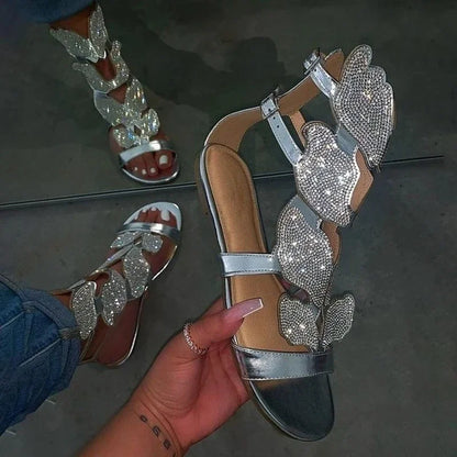 Summer Fashion Sandals for Women Plus Size Butterfly Crystal Gladiator Sandals Comfortable Open Toe Shoes Woman Sandalias
