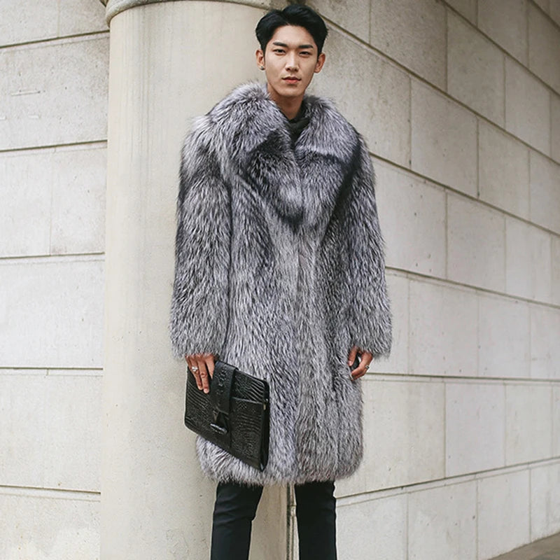 LUZHEN Winter Men Loose Imitation Mink Hair Coat Fashion Faux Fur Fox Long Woolen Overcoat Trend Male Personality Clothes B10223