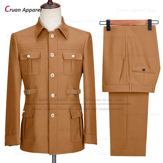 Fashion Men Suit Sets Costumes Formal Chinese Tunic Suit Blazer Pants 2 Pieces Tailor-made Wedding Business Prom Slim Fit Tuxedo