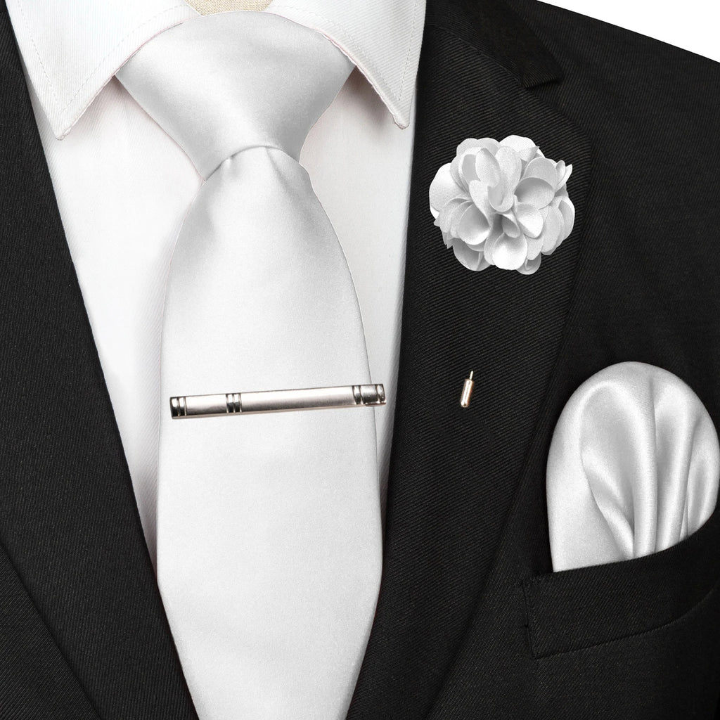 Mens Colors Solid Tie and Lapel Pin Necktie Pocket Square and Tie Clip Sets for Business Casual 4PCS