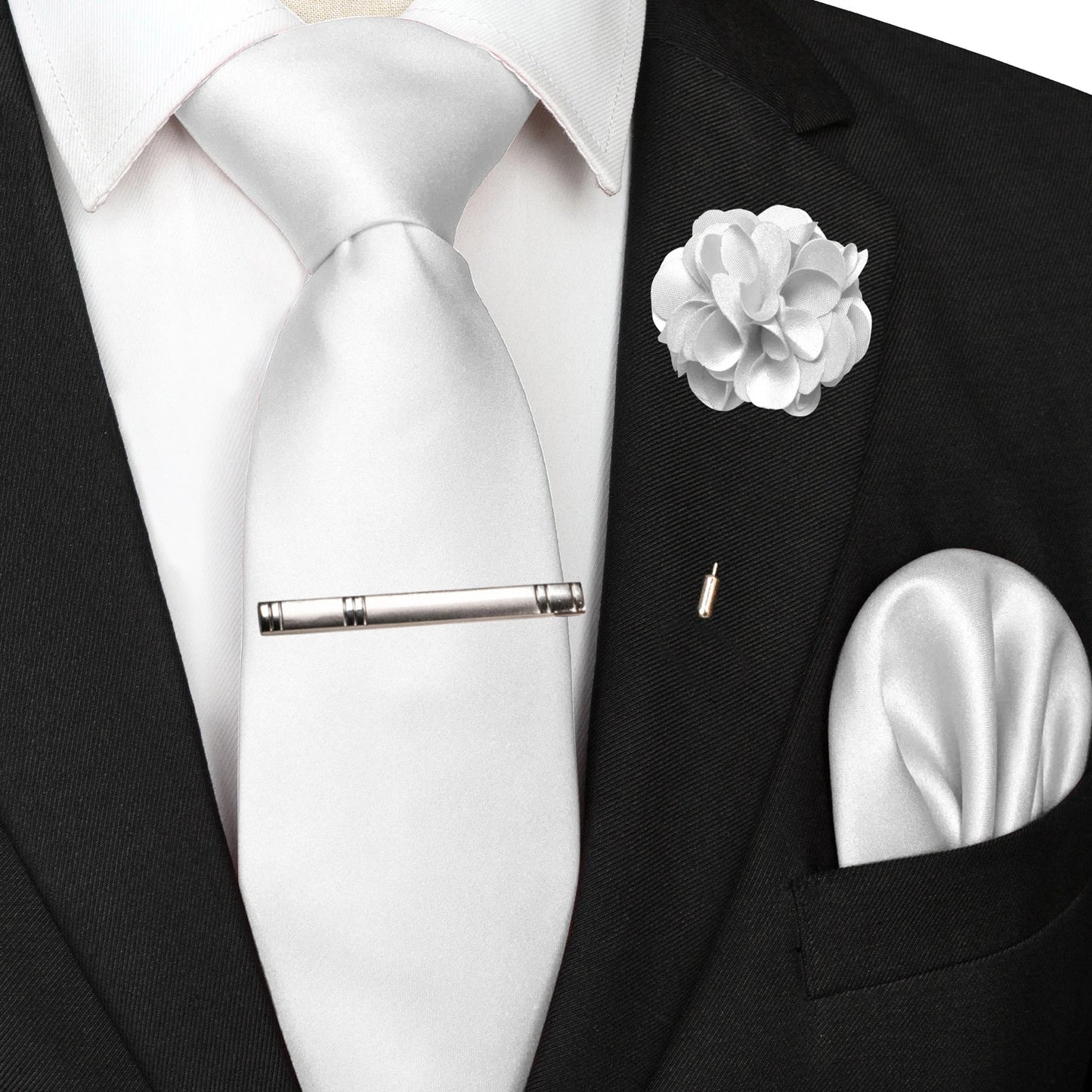 Mens Colors Solid Tie and Lapel Pin Necktie Pocket Square and Tie Clip Sets for Business Casual 4PCS