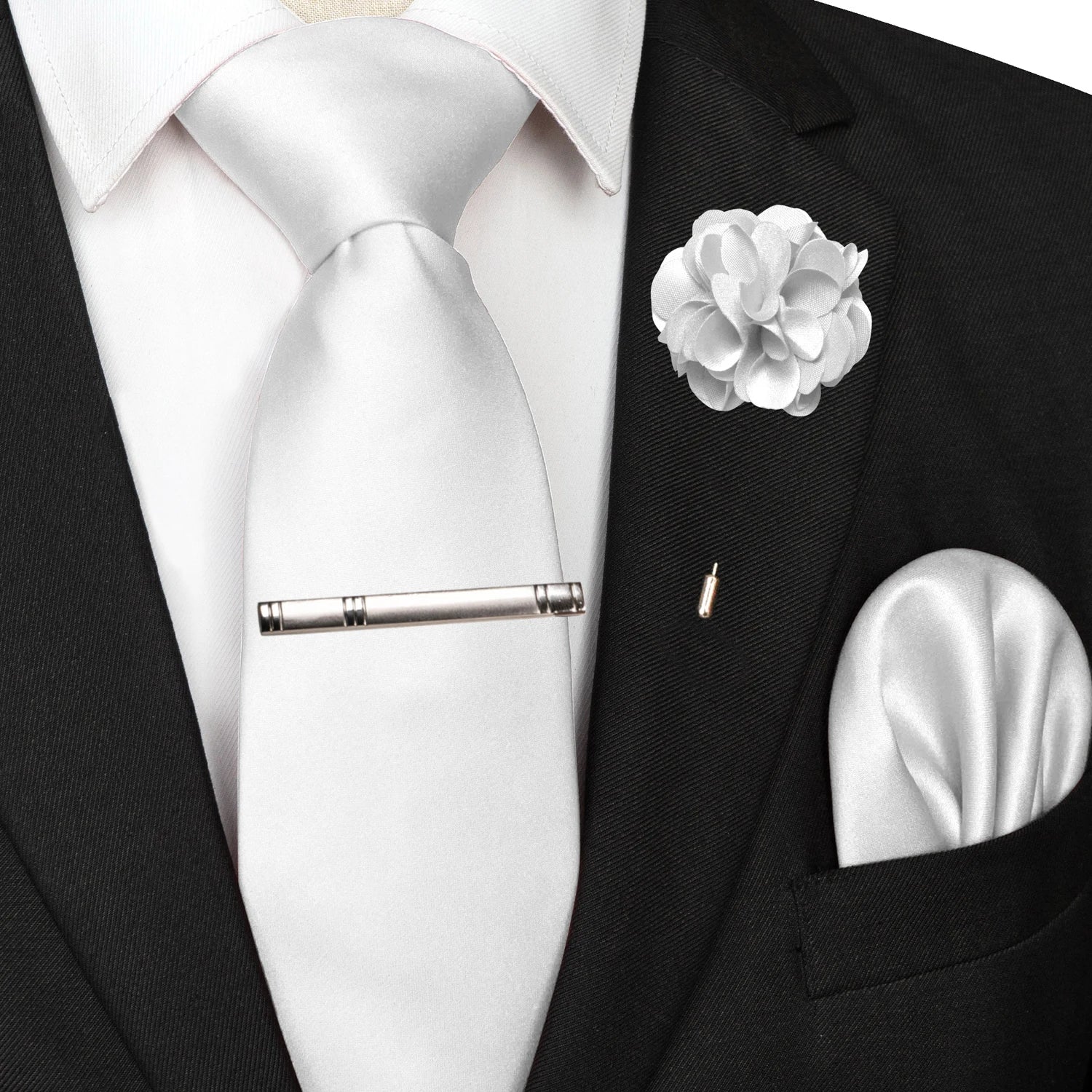 Mens Colors Solid Tie and Lapel Pin Necktie Pocket Square and Tie Clip Sets for Business Casual 4PCS