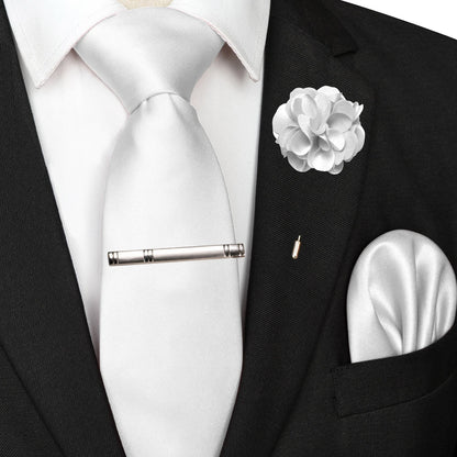 Mens Colors Solid Tie and Lapel Pin Necktie Pocket Square and Tie Clip Sets for Business Casual 4PCS