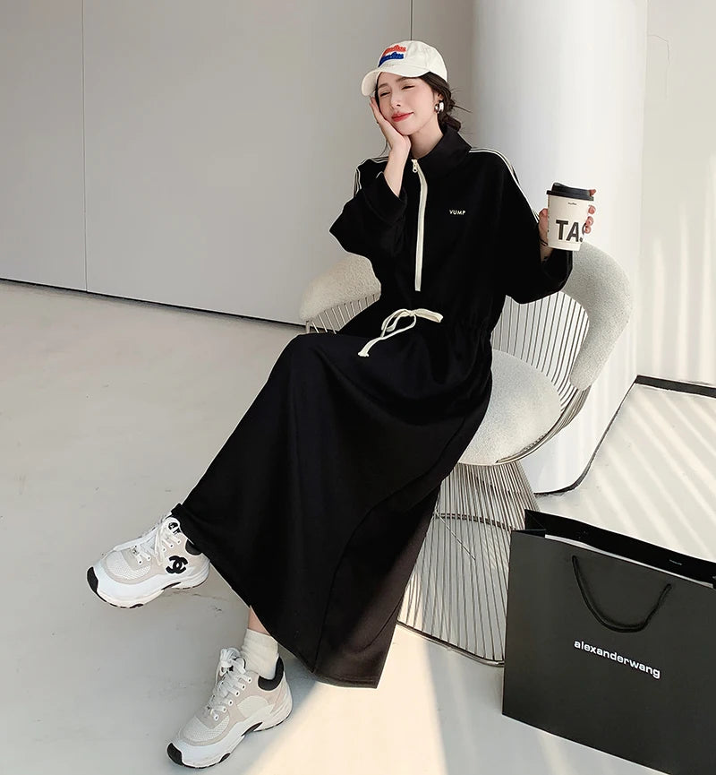 NYFS 2024 Autumn New Korea Woman Dress Vestidos Robe Elbise Loose Plus Size Letter Print Long Sleeve Long Dress