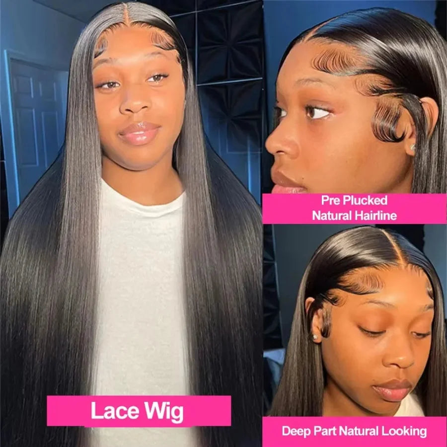 200% 13x4 13x6 HD Transparent Lace Frontal Wig Brazilian Pre Plucked With Baby Hair 5x5 Lace Closure Wig Bone Straight Hair