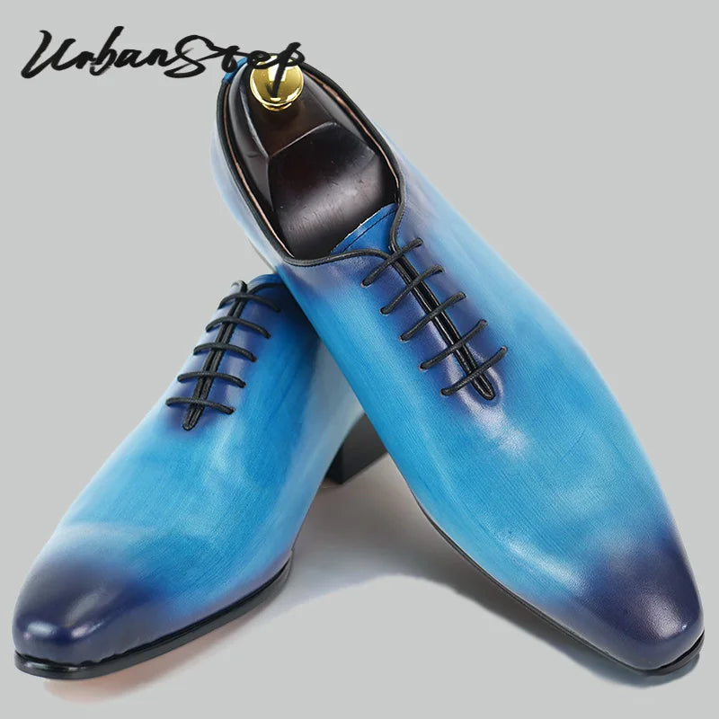 Top Selling Men's Oxfords Shoes Blue Red Pointed Toe Casual Mens Dress Shoes Lace Up Wedding Party Leather Shoes For Men