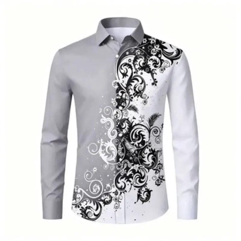 Herren Langarmshirt, europäisches und amerikanisches Herren Langarmshirt mit Aufdruck, Hemd mit europäischem Muster und Kragen, trendiges Freizeit-