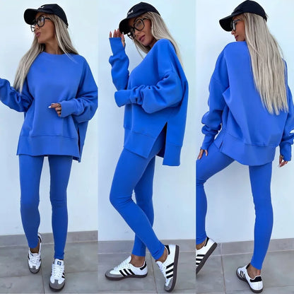 Spring summer  new Shirt  casual loose-fitting sweater tight pants 2 piece suit sets for women 2 pieces trousers sets