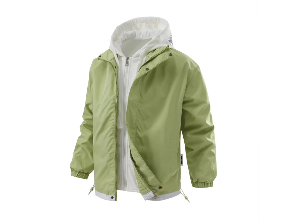 Autumn Winter Men's Bomber Jackets Fashion Men Mock Two-piece Hooded Cardigan Coats Men Windbreaker Loose Baseball Jackets 4XL