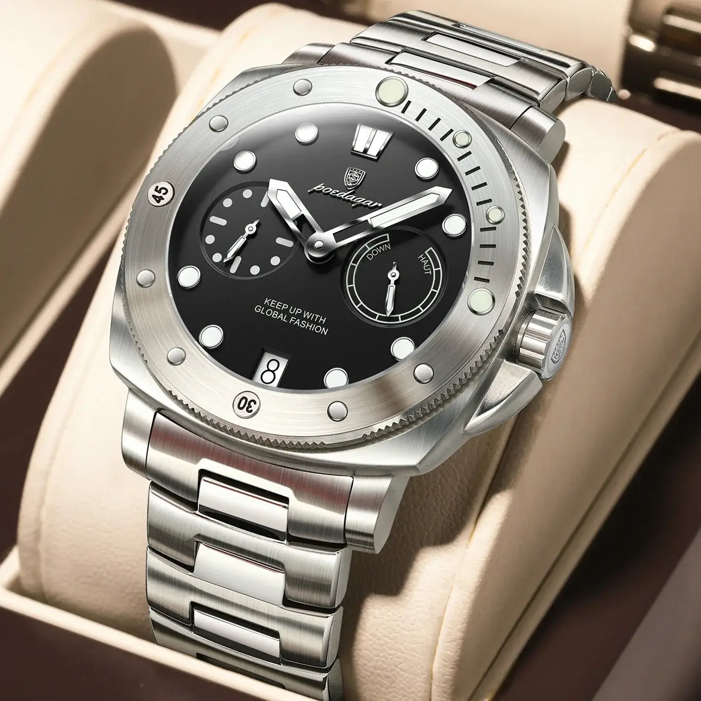 POEDAGAR Luxus Herren Armbanduhr Top Leuchtend Wasserdicht Datum Herrenuhr Hochwertige Edelstahl Herren Quarzuhren Männlich+Box