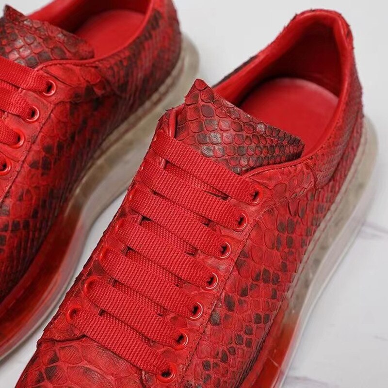 Snakeskin Men Shoes Sports Leisure Leather Shoes European Daily Fashion Trend Red Sneakers Python Leather Hand made Shoes Couple