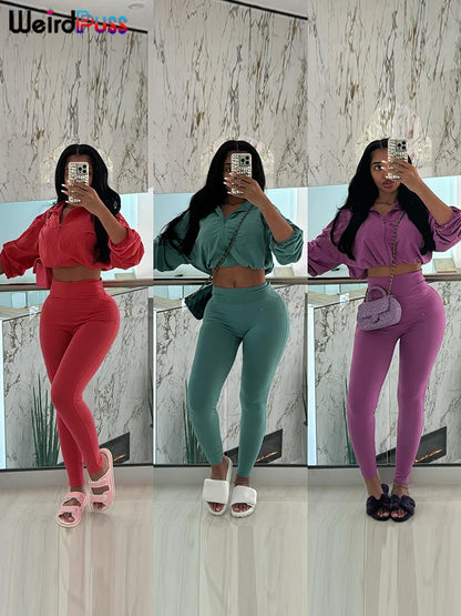 Weird Puss  Autumn Women 2 Piece Set Casual Tracksuit Zipper Thin Drawstring Jacket+Leggings Matching Streetwear Sporty Suit