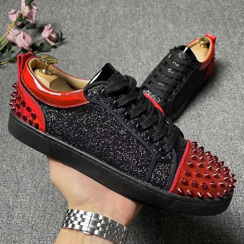 men luxury fashion rivets shoes singer DJ stage dresses lace-up genuine leather shoe flats sneakers brand designer footwear mans