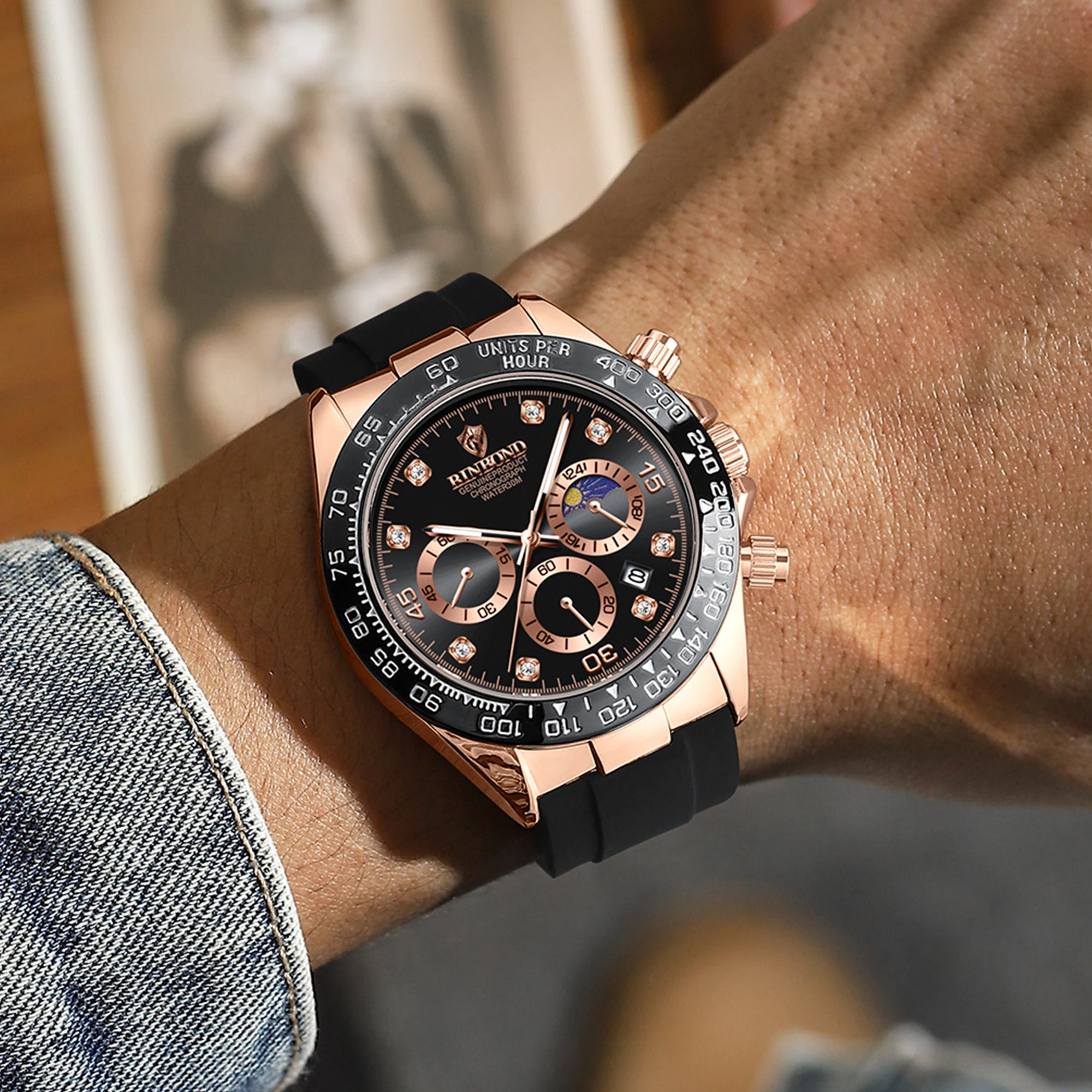 BINBOND Precise Chronograph Men's Watch Authentic Sports Quartz Watches For Men Luxury Luminous Waterproof Sturdy Casual Reloj