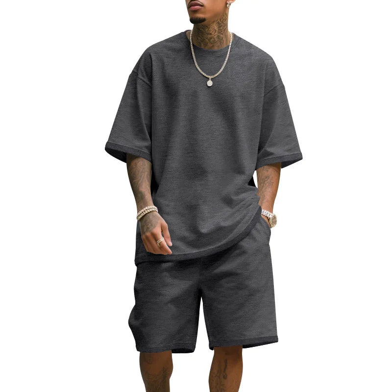 Men's Casual Two Piece Set Summer Short Sleeve T-Shirt and Shorts Set Comfortable Loose Fit Tracksuit for Men Clothing Set