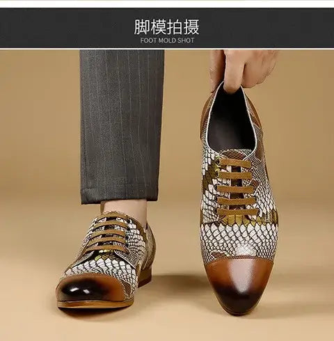 Luxusmarke Echtes Leder Herren Business Schuhe Mode Schlangenmuster Design Schnürschuhe Herren Business Anzug Bräutigam Hochzeitsschuhe
